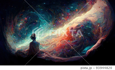 Abstract background space nebula galaxy universe cosmos colorful light flash sparks stars in dark 93944820
