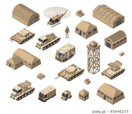Set of army armed troop isometric armed military transport objects 93946255