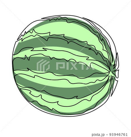 Watermelon, black outline with color. Fruit illustration, vector 93946761