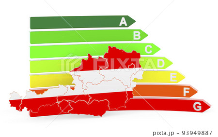 Austrian map with energy efficiency rating, 3D rendering 93949887