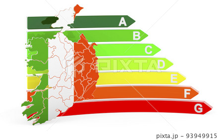 Irish map with energy efficiency rating, 3D rendering Irish map with energy efficiency rating, 3D rendering 93949915