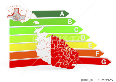 Maltese  map with energy efficiency rating, 3D rendering 93949925