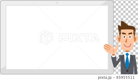 A businessman guiding on the right side of a horizontal white tablet PC 93955511