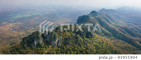 Aerial view of Wat Chaloem Phra Kiat Phrachomklao Rachanusorn, sky pagodas on top of mountain in Aerial view of Wat Chaloem Phra Kiat Phrachomklao Rachanusorn, sky pagodas on top of mountain in 93955904