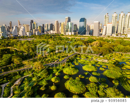 Benjakitti Park or Benchakitti forest park new design walkway in central Bangkok, Thailand 93956085