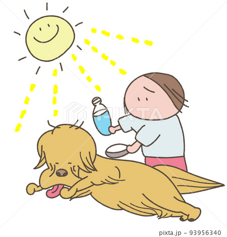 暑さでへばる犬 93956340