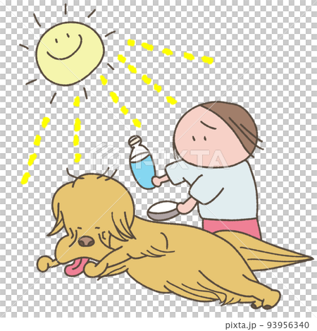 暑さでへばる犬 93956340