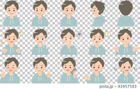 Bust-up illustration of a young man Expression 15 sets 93957583