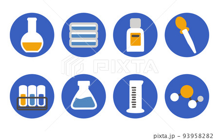 実験器具のアイコン 青オレンジ 丸付き 実験器具のアイコン 青オレンジ 丸付き 93958282