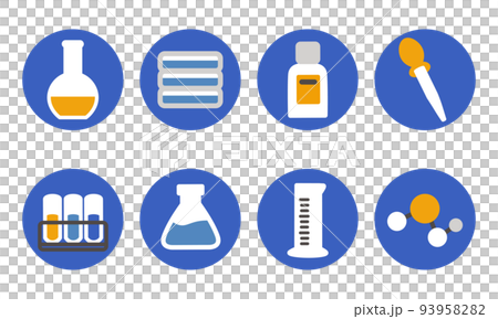 実験器具のアイコン 青オレンジ 丸付き 実験器具のアイコン 青オレンジ 丸付き 93958282