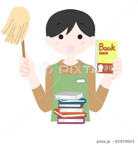 エプロンを着た若い書店員の男性　司書　本屋 93959003