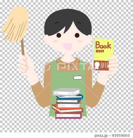 一位穿著圍裙的年輕男性書店店員,圖書管理員,書店 一位穿著圍裙的年輕男性書店店員,圖書管理員,書店 93959003