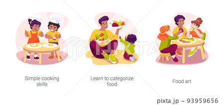 Cooking skills in early education isolated cartoon vector illustration set 93959656