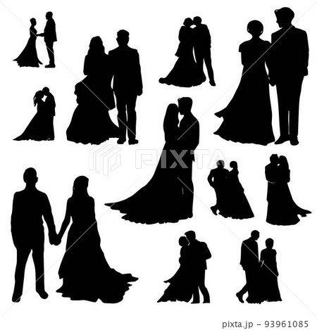 Collection of Wedding Couple Silhouette Illustrations  93961085