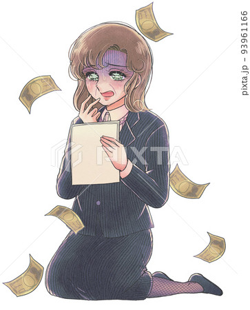古い少女漫画風のイラスト・お金の請求に怯える高齢女性 古い少女漫画風のイラスト・お金の請求に怯える高齢女性 93961166