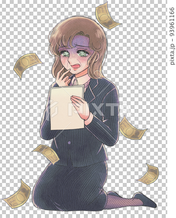 古い少女漫画風のイラスト・お金の請求に怯える高齢女性 古い少女漫画風のイラスト・お金の請求に怯える高齢女性 93961166