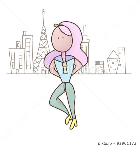 都会の風景と現代的な若い女性 都会の風景と現代的な若い女性 93961172