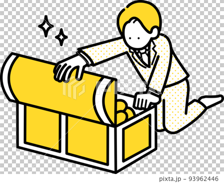 Illustration of a businessman opening a treasure chest Image related to finance and money 93962446