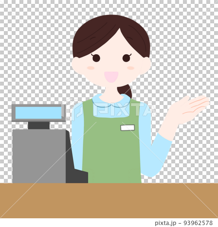 スーパーマーケットのレジで働く女性のイラスト 93962578