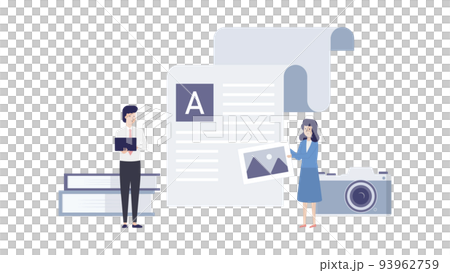 ブログ記事にコンテンツを追加する2人の編集者のイラスト素材 93962759