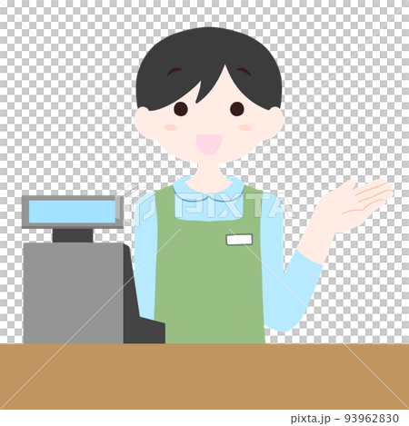 Illustration of a man working at a supermarket cashier Illustration of a man working at a supermarket cashier 93962830