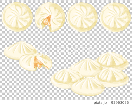 手繪水彩小籠包插圖一點線集 93963056