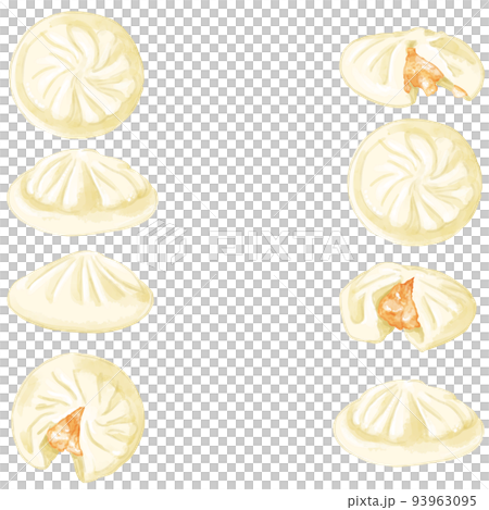 手繪水彩小籠包插畫方框左右 手繪水彩小籠包插畫方框左右 93963095