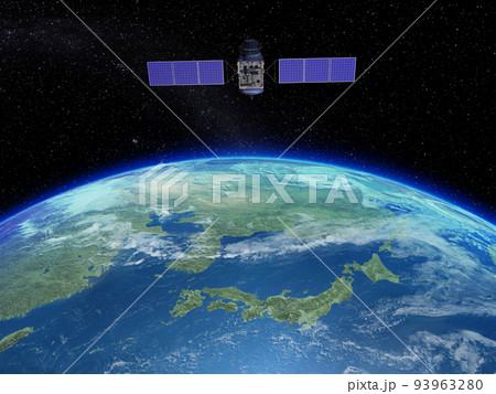 地球　日本　人工衛星 スターフィールド　背景　CG 93963280