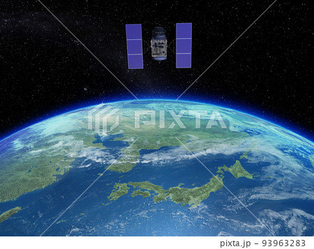 地球　日本　人工衛星 スターフィールド　背景　CG 93963283