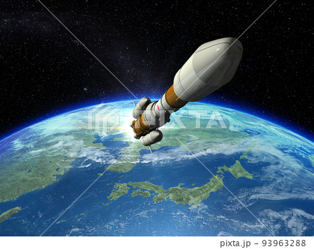 地球　日本　ロケット　スターフィールド　背景　CG 93963288