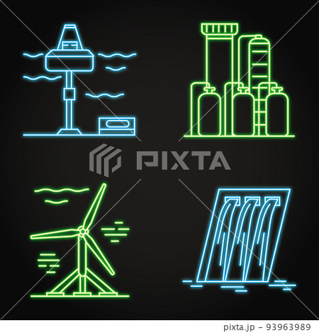 Renewable energy production neon icon set 93963989