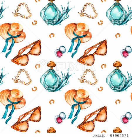 Glamour collection watercolor seamless pattern isolated on white background. Glamour collection watercolor seamless pattern isolated on white background. 93964571