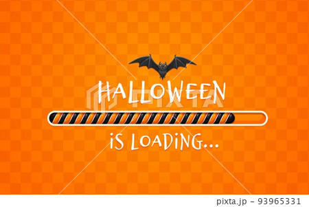 Halloween loading bar with bat, holiday load countdown on vector orange background. Halloween trick or treat party invitation or greeting card with orange pattern for celebration backdrop Halloween loading bar with bat, holiday load countdown on vector orange background. Halloween trick or treat party invitation or greeting card with orange pattern for celebration backdrop 93965331