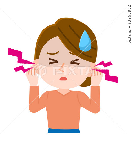 耳鳴りに悩む女性 イラストのイラスト素材