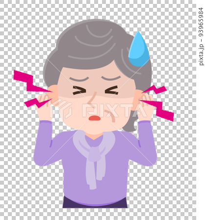 Illustration of an elderly woman suffering from tinnitus 93965984