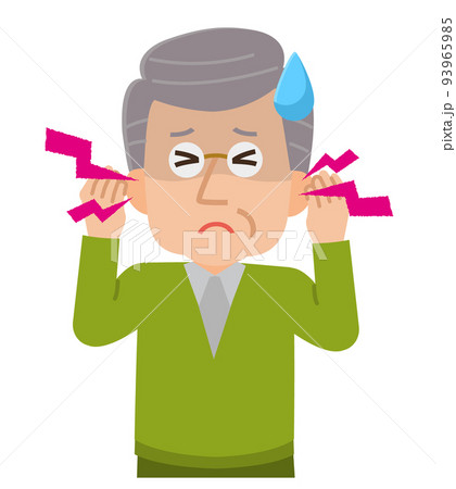 耳鳴りに悩む高齢の男性　イラスト 93965985