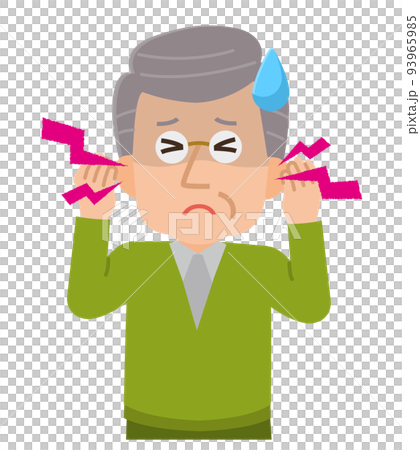 耳鳴りに悩む高齢の男性　イラスト 93965985
