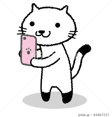スマートフォンで写真撮る白猫 93967257