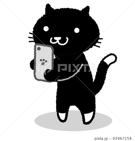 スマートフォンで写真撮る黒猫 93967258