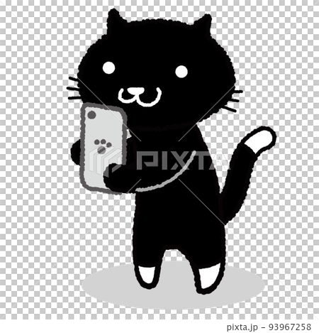 スマートフォンで写真撮る黒猫 93967258