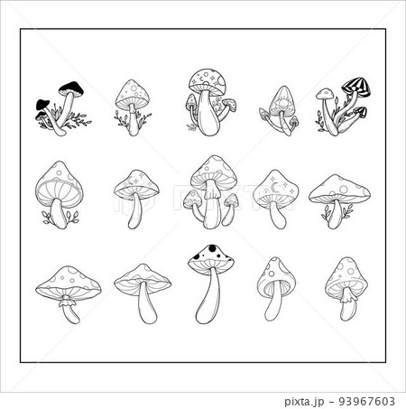 Set of Mushroom Doodle Line Art  93967603