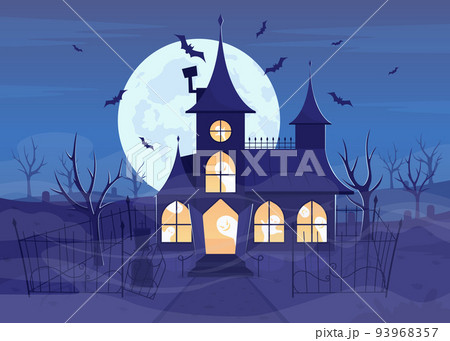 Mansion with ghosts flat color vector... - Stock Illustration [93968357] -  PIXTA