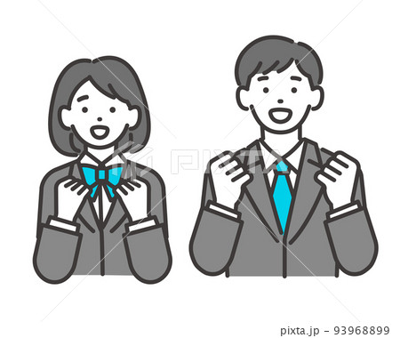 ガッツポーズをとる冬服の男女の学生のベクターイラスト素材／制服／高校生／中学生／冬期講習 93968899
