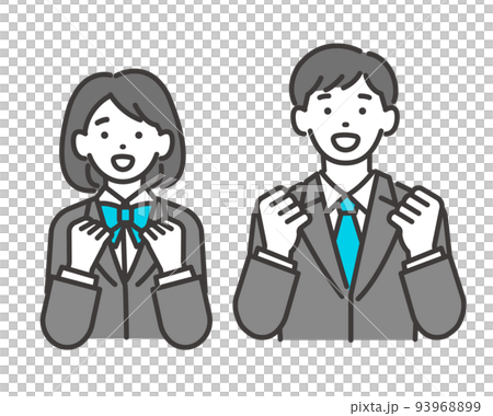 ガッツポーズをとる冬服の男女の学生のベクターイラスト素材／制服／高校生／中学生／冬期講習 93968899