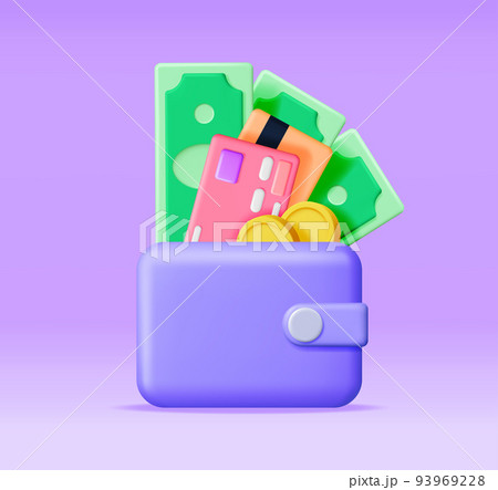 3D Money and Leather Wallet. 3D Money and Leather Wallet. 93969228