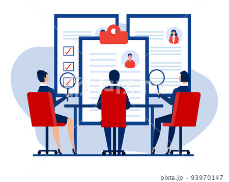 HR department,Human Resources manager searching for new employees.recruiting process  Recruitment agency, employment, headhunting business.concept Vector illustration 93970147