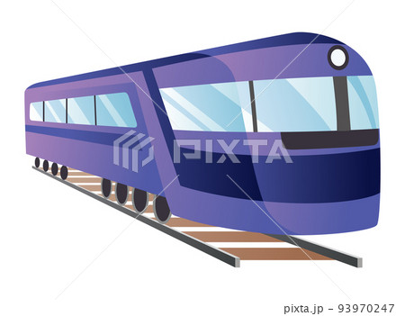 Train engine flat cartoon. Railroad passenger train or carriage. Train transport railway, carriage travel locomotive, wagon transportation passenger 93970247