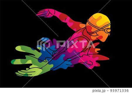 Swimming Sport Female Swimmer Action Cartoon Graphic Vector Swimming Sport Female Swimmer Action Cartoon Graphic Vector 93971336