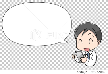 A businessman-like man using a smartphone, joyful face with a balloon A businessman-like man using a smartphone, joyful face with a balloon 93972082