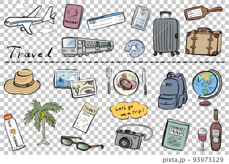 Travel illustration set hand drawn color Travel illustration set hand drawn color 93973129